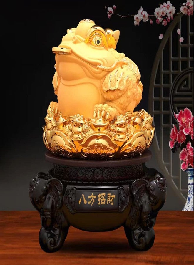 FUNSXBUG 8 Inch Height Gold Chinese Feng Shui Money Frog (Three Legged Wealth Frog or Money Toad) Statue with Rotating Base Feng Shui Decor Home Office Decoration Tabletop Ornaments Good Lucky Gifts - Image 1
